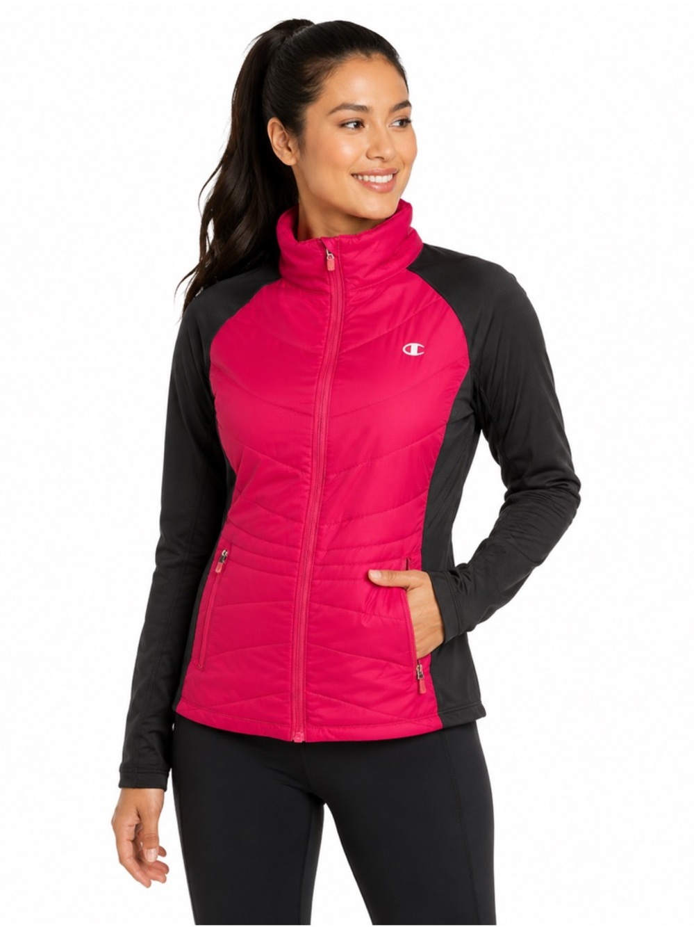 Champion Cold Weather Gear Pink Black Long Sleeved Activewear Full Zip J…